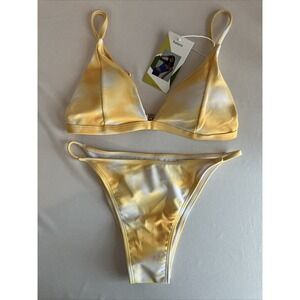Halara Bikini Set Small Yellow Butterscotch Triangle Swim 2-PC Top Bottom NEW